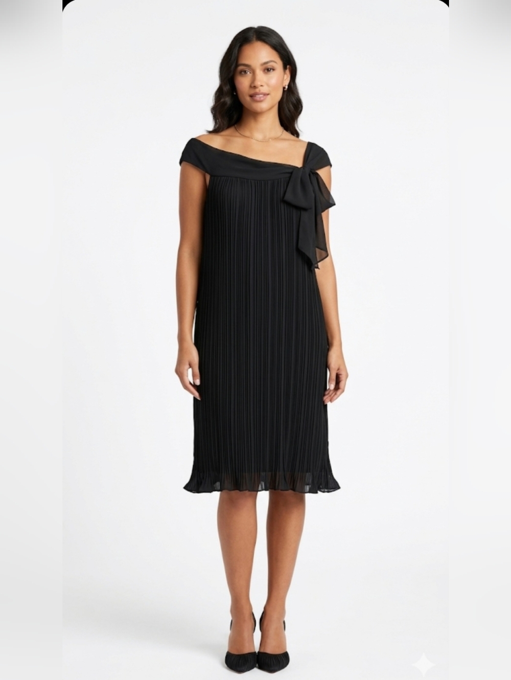 Rachel Rachel Roy Off-Shoulder Black Pleated Bow-Accent Dress, Size XL
